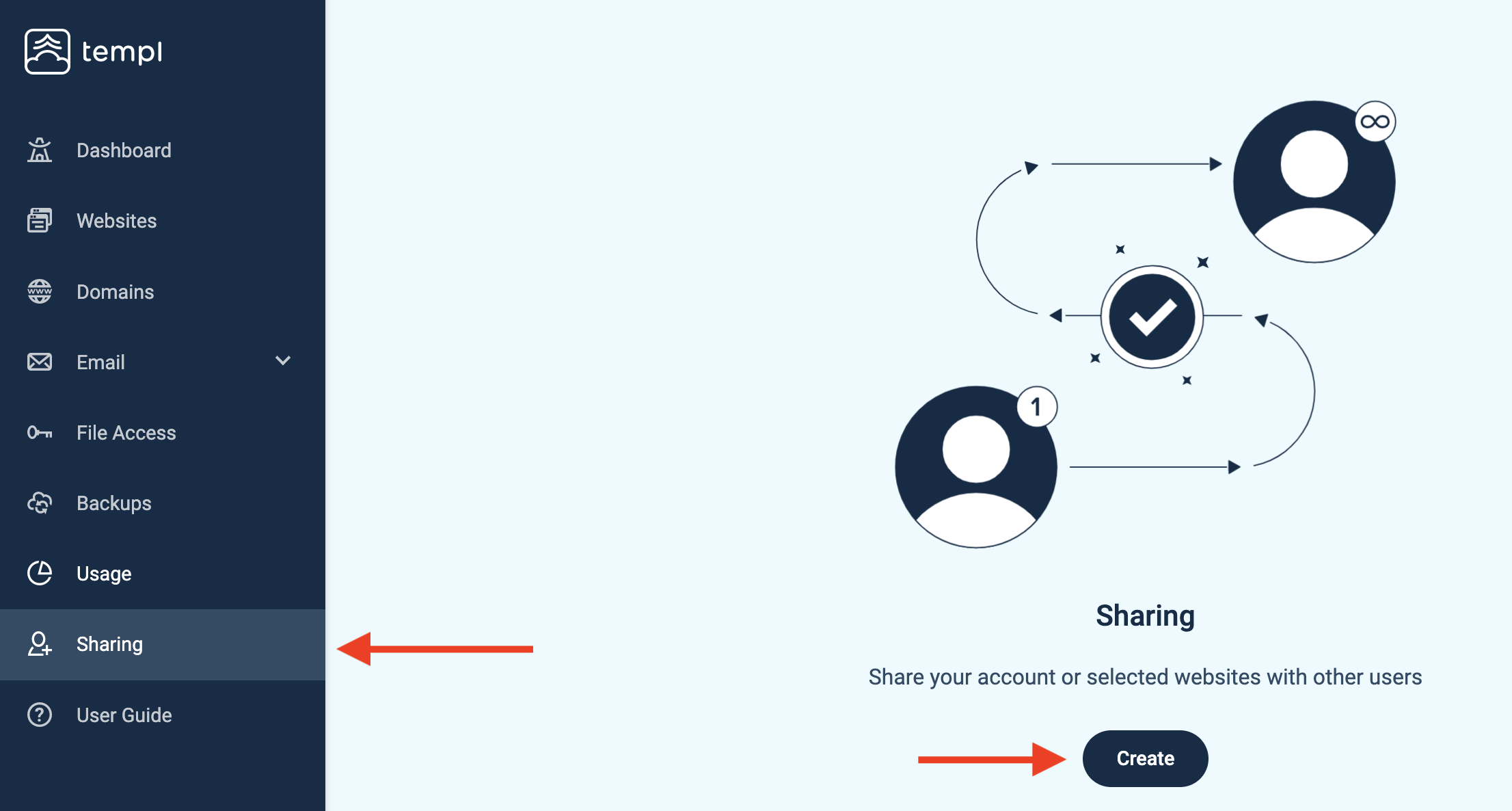 Create button on the Sharing tab in the Templ Panel