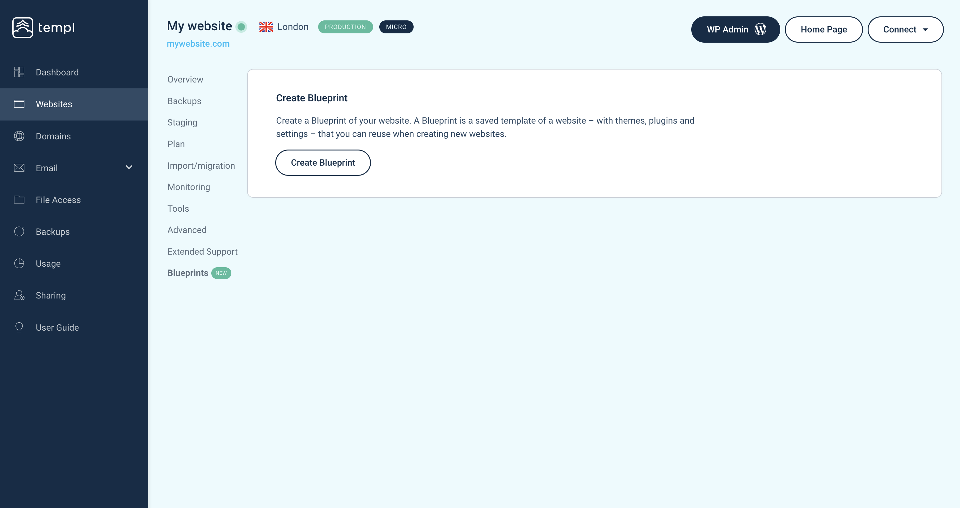 Create Blueprint dialog in the Templ Panel