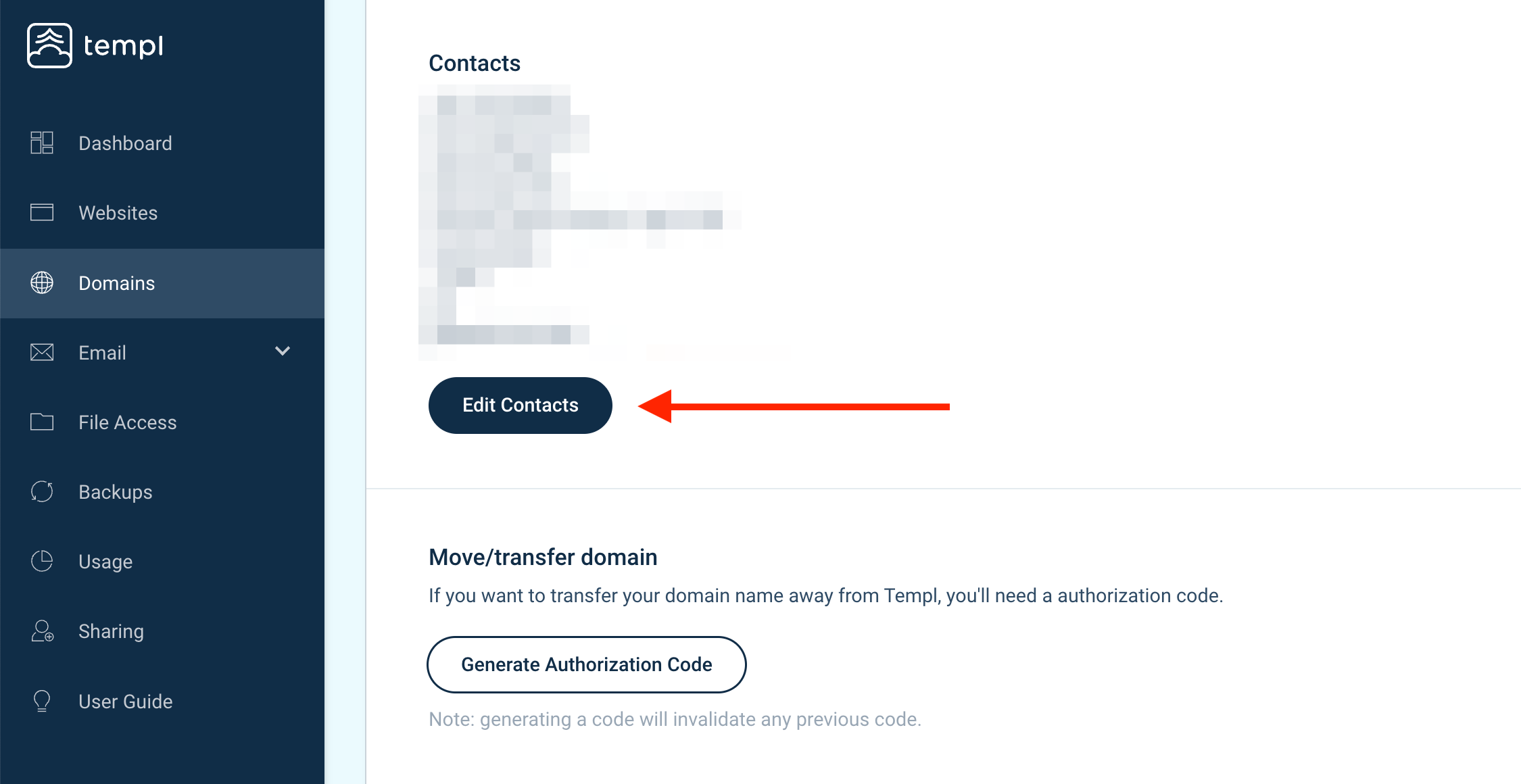 Templ Panel domain contact information editor