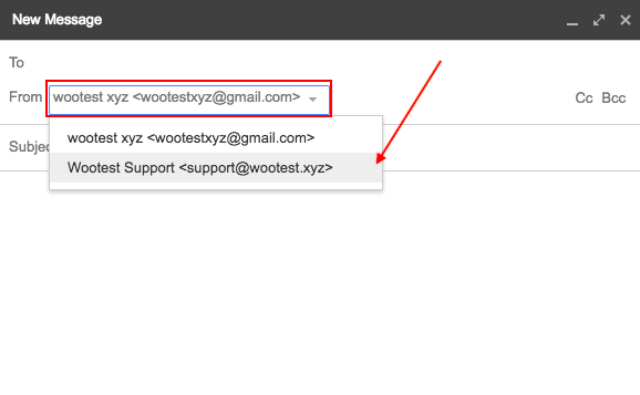 Selecting the new email address in Gmail's From menu