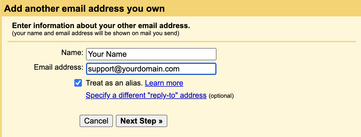 Entering sender name and email address in Gmail