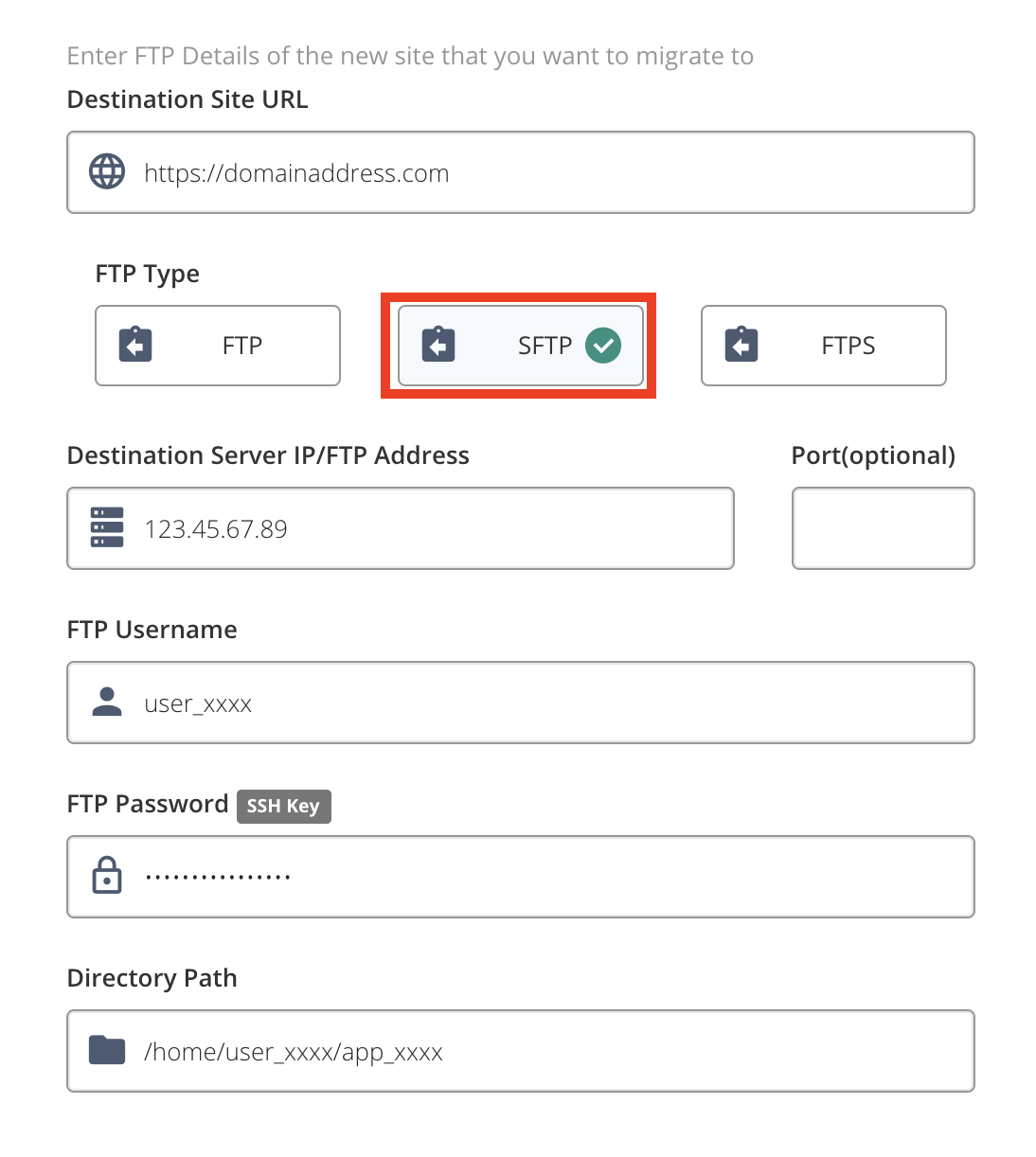Migrate Guru SFTP details form for the Templ server
