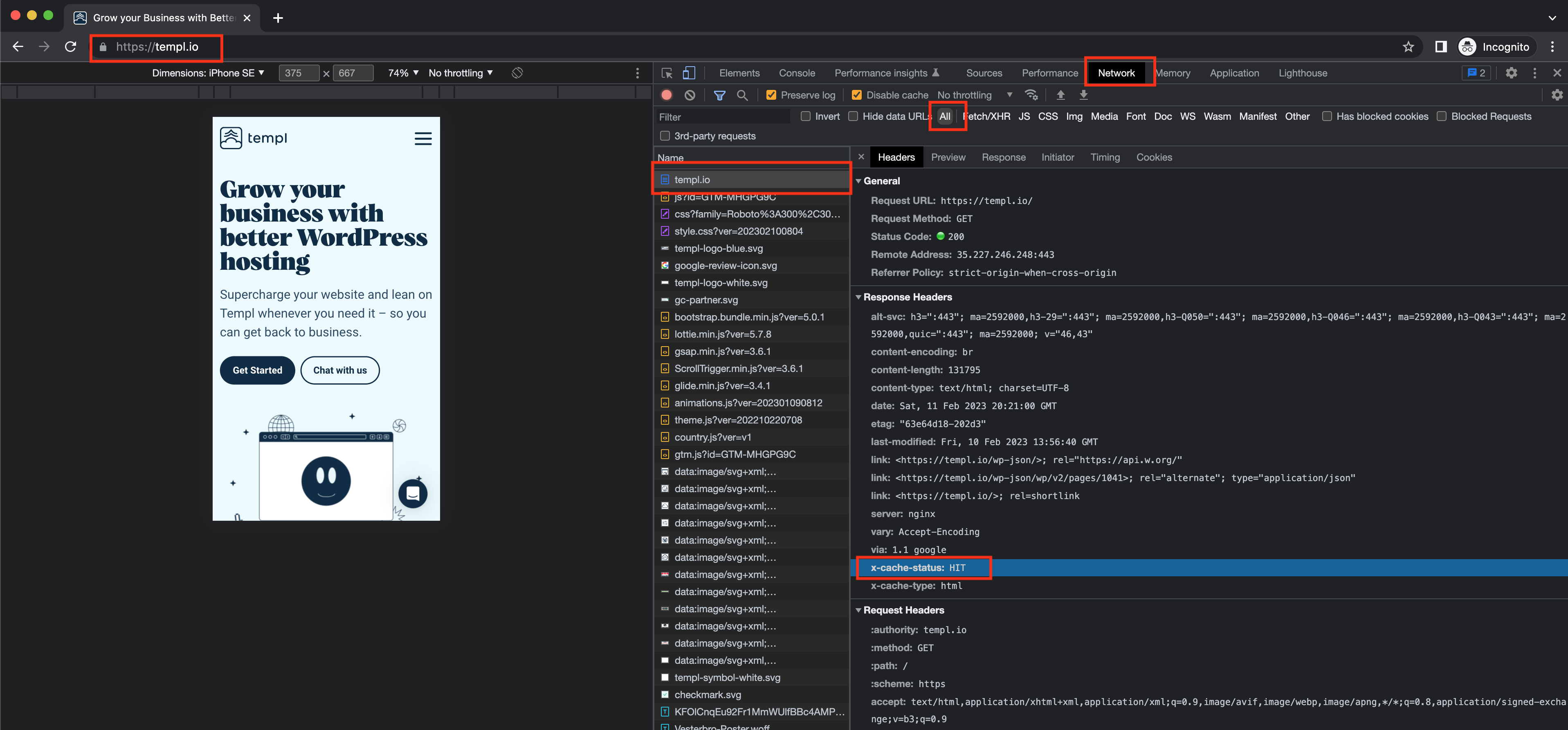 Checking the X-Cache-Status response header in Chrome DevTools Network tab