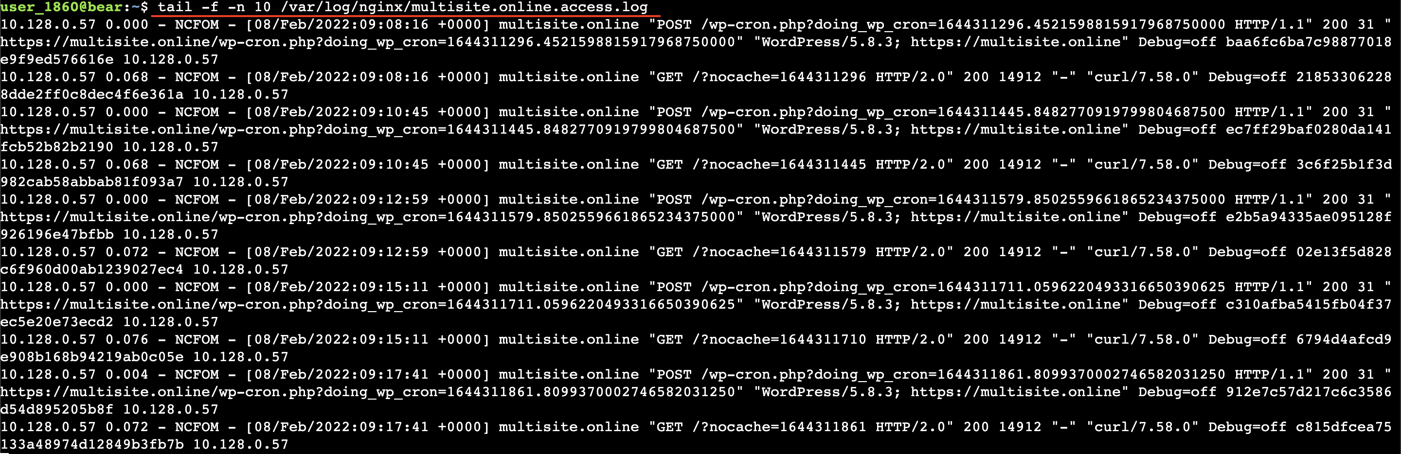 Viewing nginx access log entries in real time over SSH