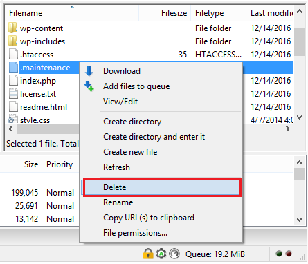 The .maintenance file in the WordPress root folder