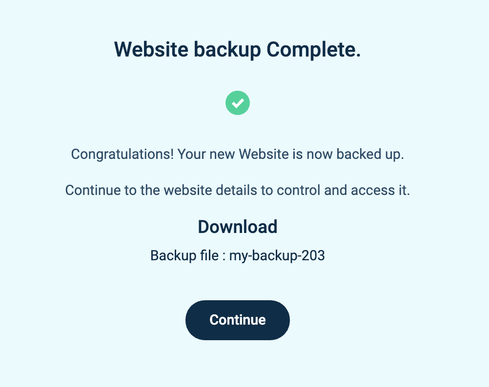Completed backup with a download link in the Templ Panel
