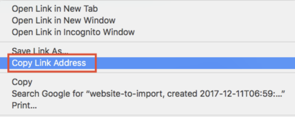 Right-click menu showing Copy link address option