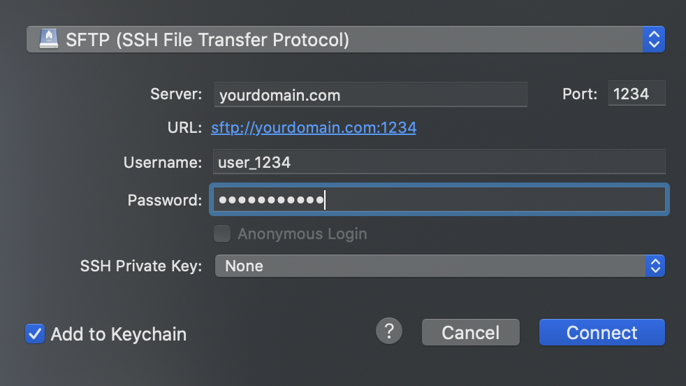 Cyberduck configured with Templ SFTP password credentials