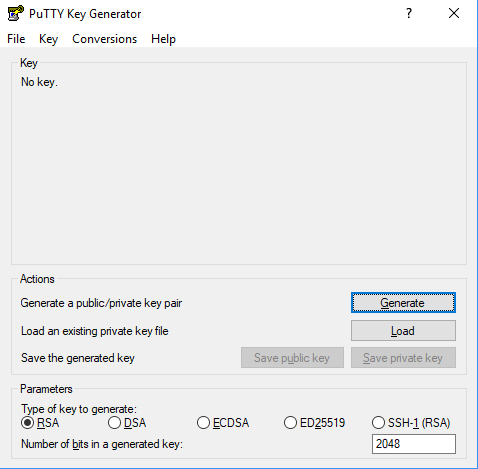 The PuTTYgen utility window on Windows
