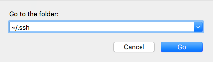 Entering the ~/.ssh path in the Mac file selection dialog
