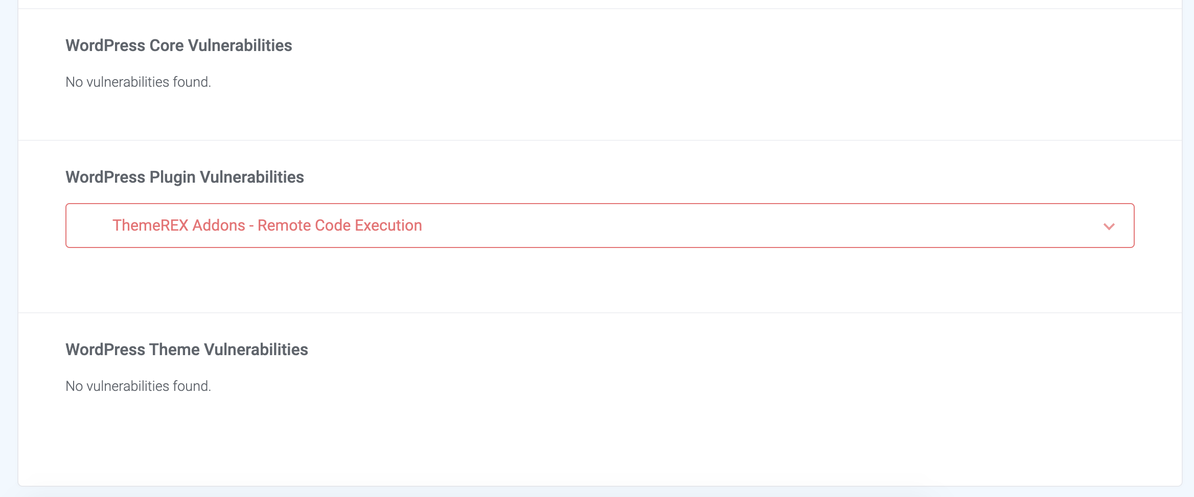 List of detected WordPress vulnerabilities with patched versions