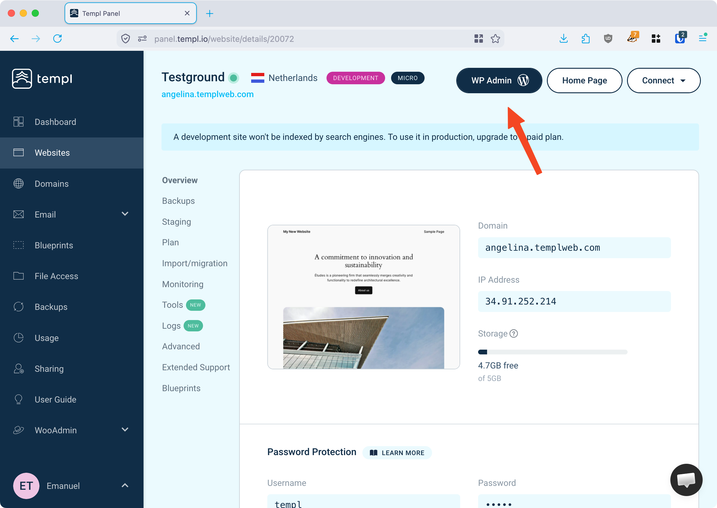 Templ Token Login one-click login button in the Templ Panel